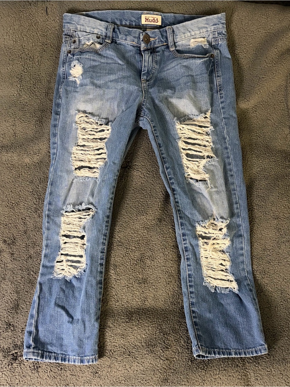Y2K, Mudd Women's Light Blue Distressed Ripped cropped/ankle